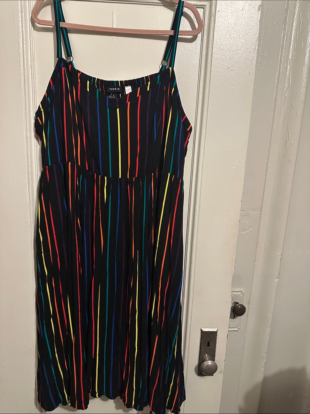 Like New Torrid Black Dress with Multicolor Vertical Stripes. Size 4X.